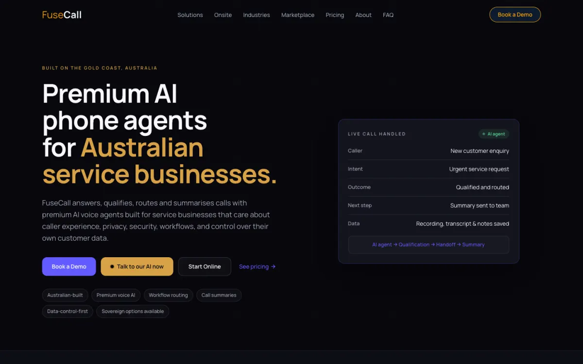 FuseCall website home page