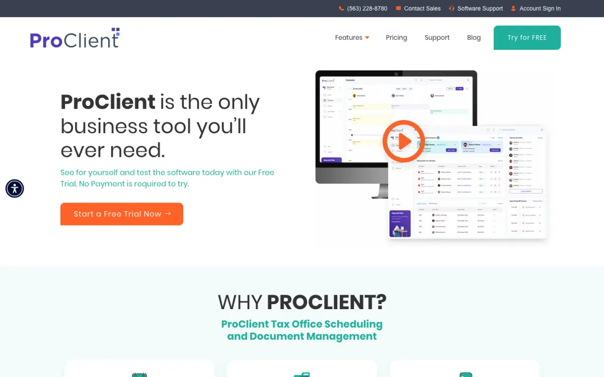 ProClient website home page